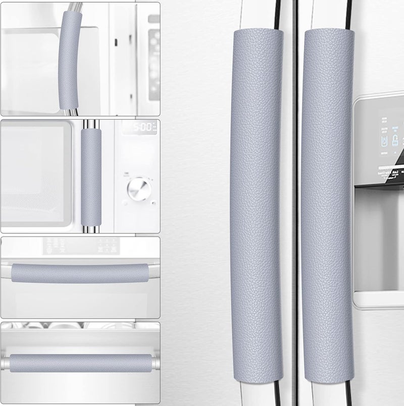 Royleath Refrigerator Door Handle Covers, 6PCS, Leather Kitchen Appliance Handle Covers, Keep Your Fridge Microwave Oven Stove or Dishwasher Clean, Stains Dirty Oils, Kitchen Decor(Bluish-Gray) - Image 1